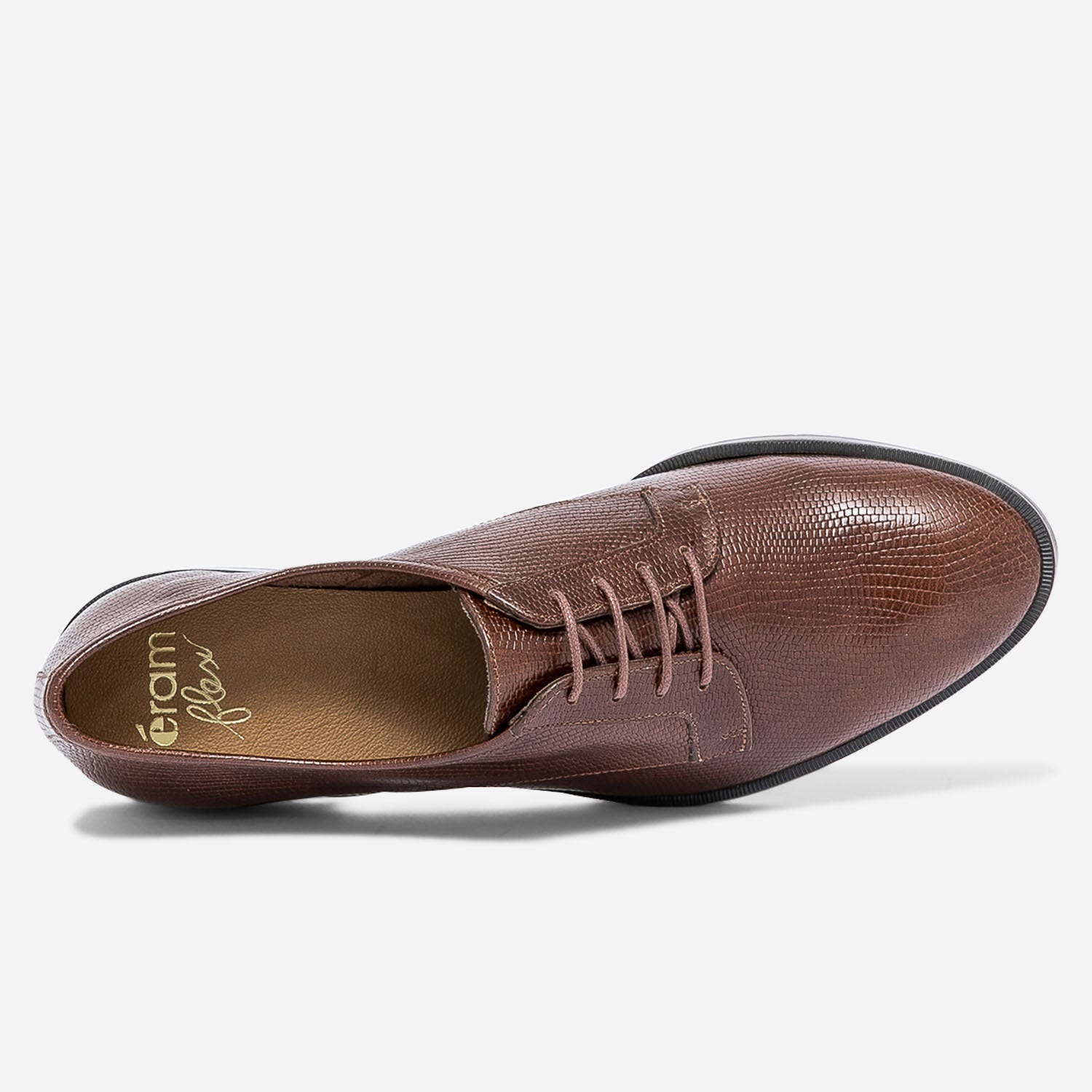 Derby ERAM FLEX cognac en cuir embossé