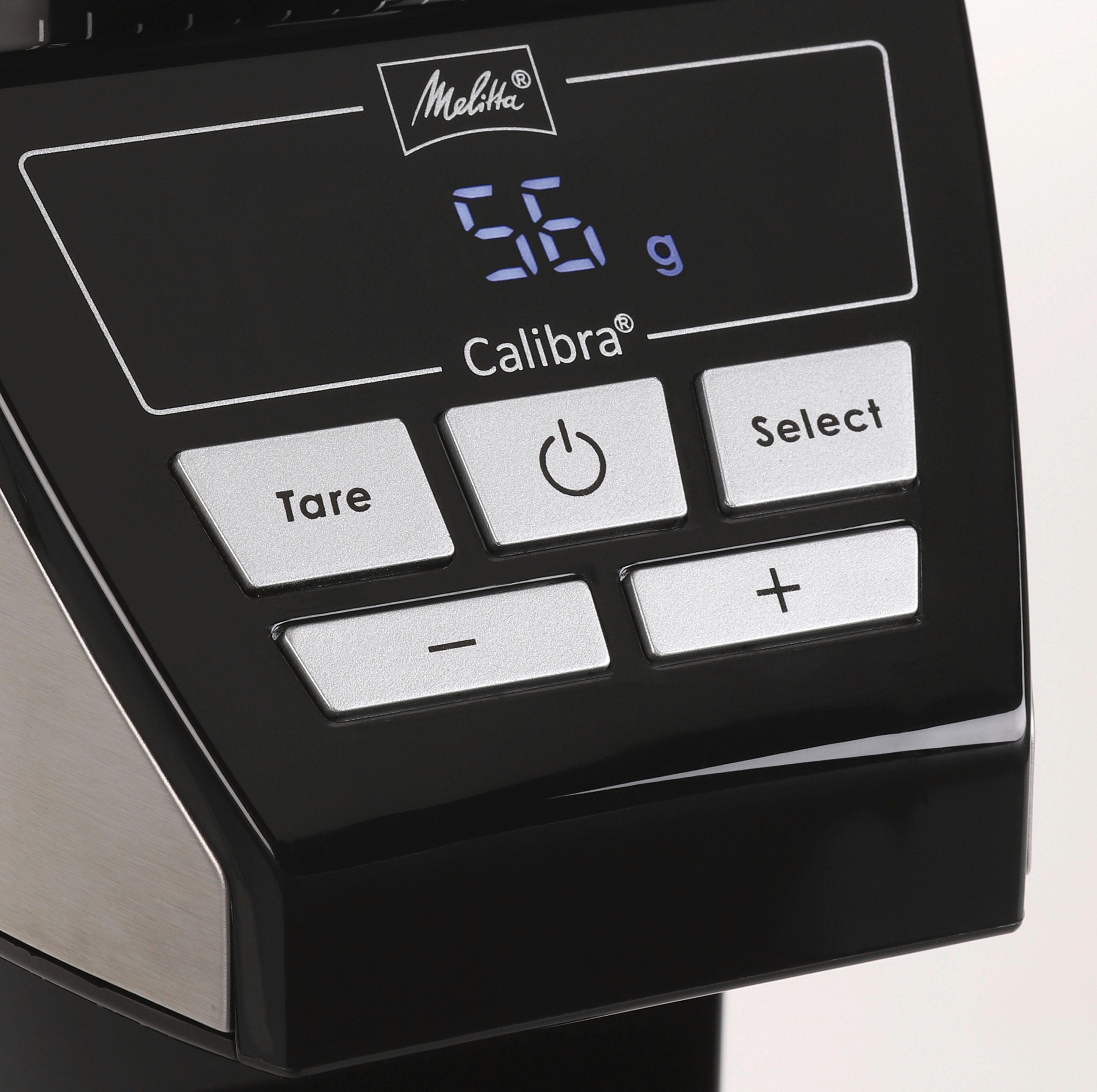 Melitta Kaffeemühle Calibra 1027-01 schwarz-Edelstahl, 160 W, Kegelmahlwerk, 375 g Bohnenbehälter