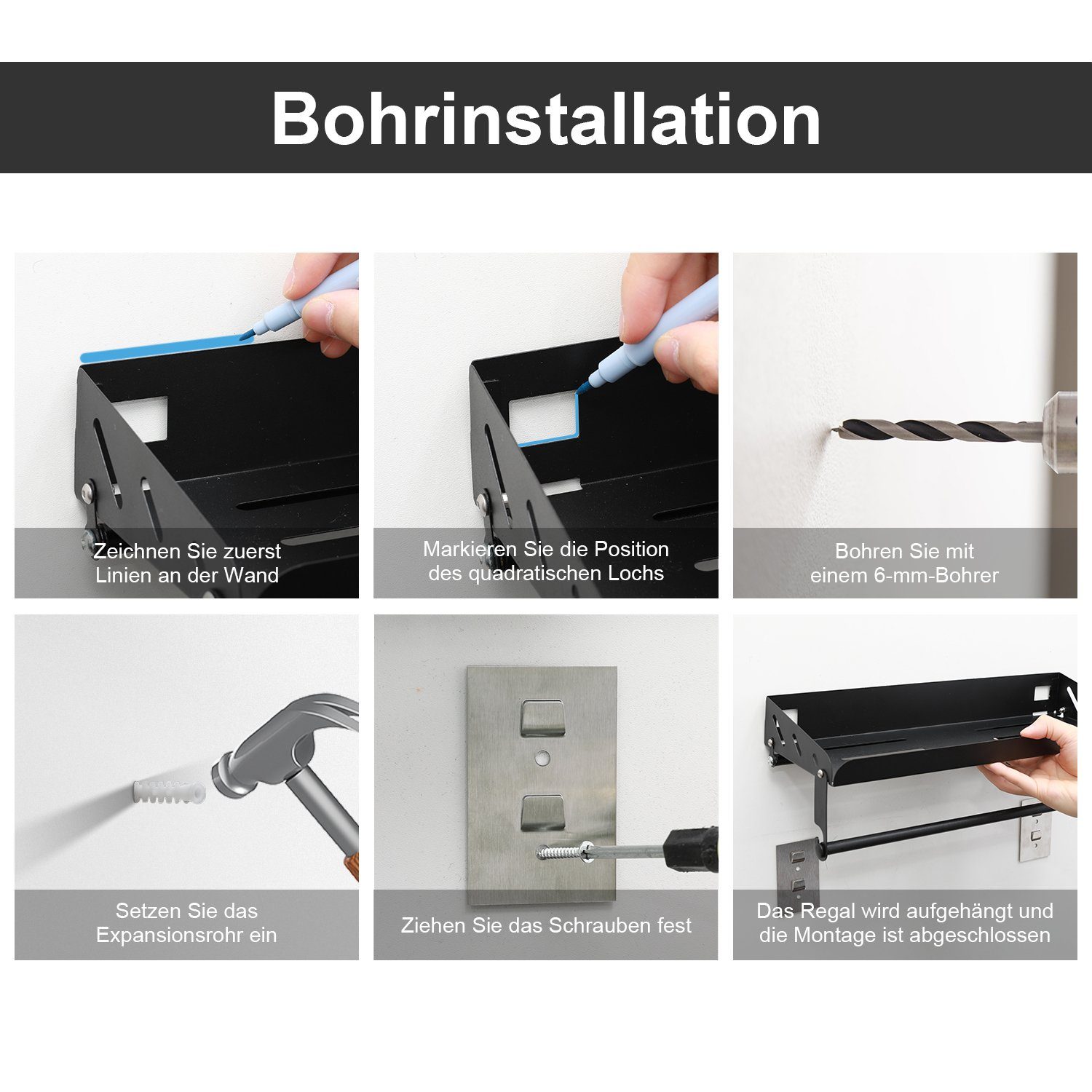 Vicbuy Gewürzregal mit Küchenrollenhalter, Küchenregal, Edelstahlregal, Kühlschrank Regal, 40cm Lagerregal mit 8 Haken und Stange, Wandregal ohne Bohren, für die Küche