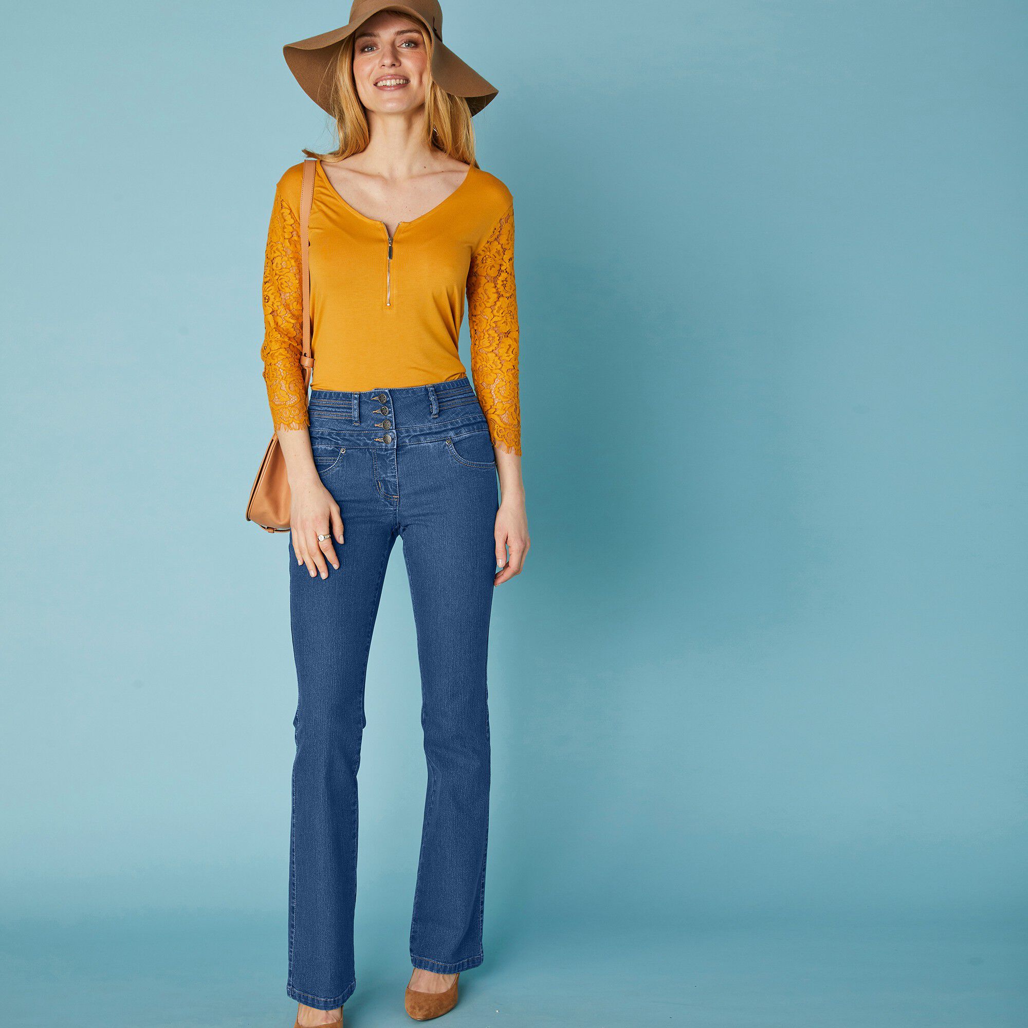 Jean coupe bootcut taille haute stretch