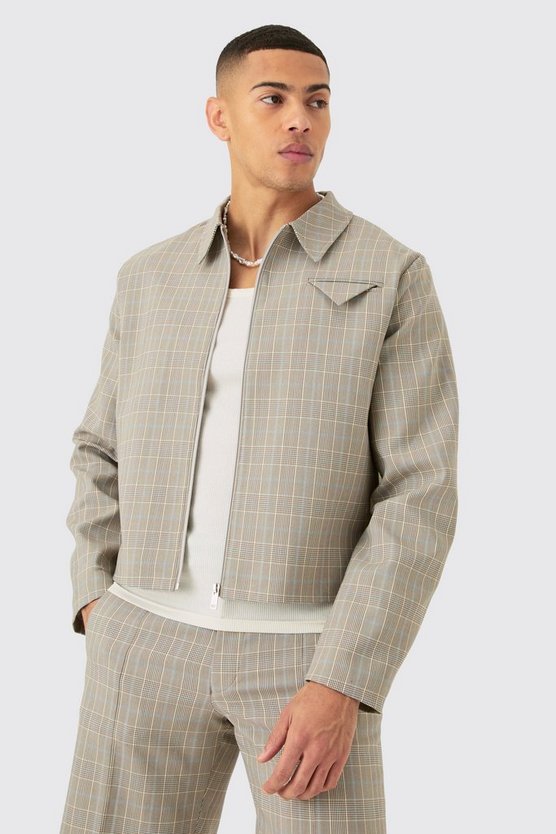 Smarte karierte Jacke mit Reißverschluss