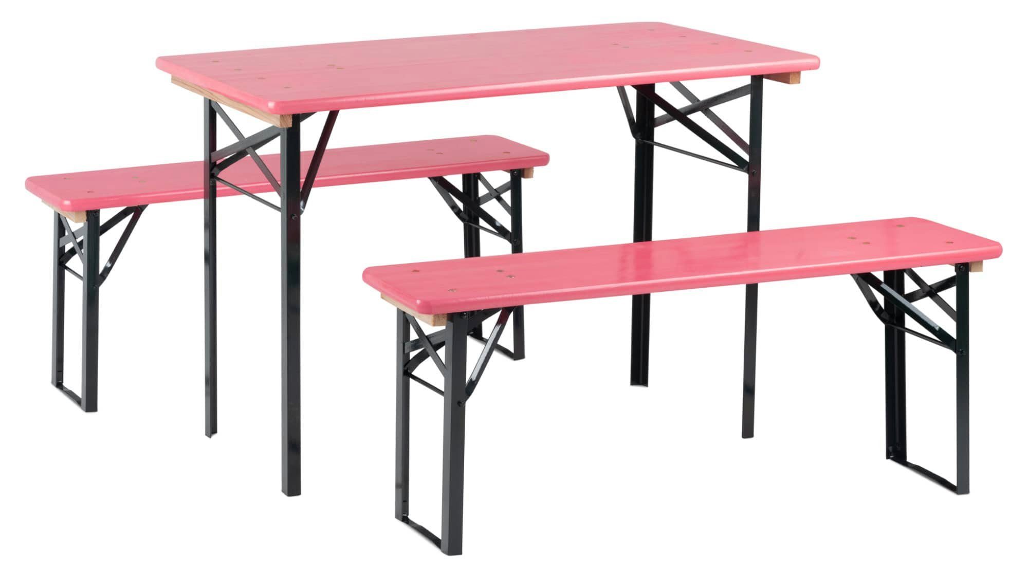 Stagecaptain Bierzeltgarnitur Hirschgarten BB-117 Sitzgarnitur 117 cm Länge, (Stehtisch Holz, 3-tlg., 2 x Bank, 1 x Tisch), Sitzmöbelset für Balkon Outdoor & Indoor, klappbar