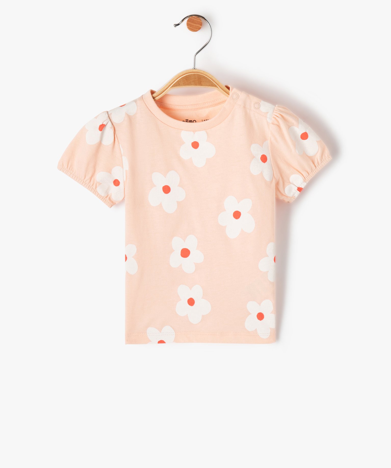 Tee-shirt bébé fille fleuri à manches courtes ballon rose | GEMO