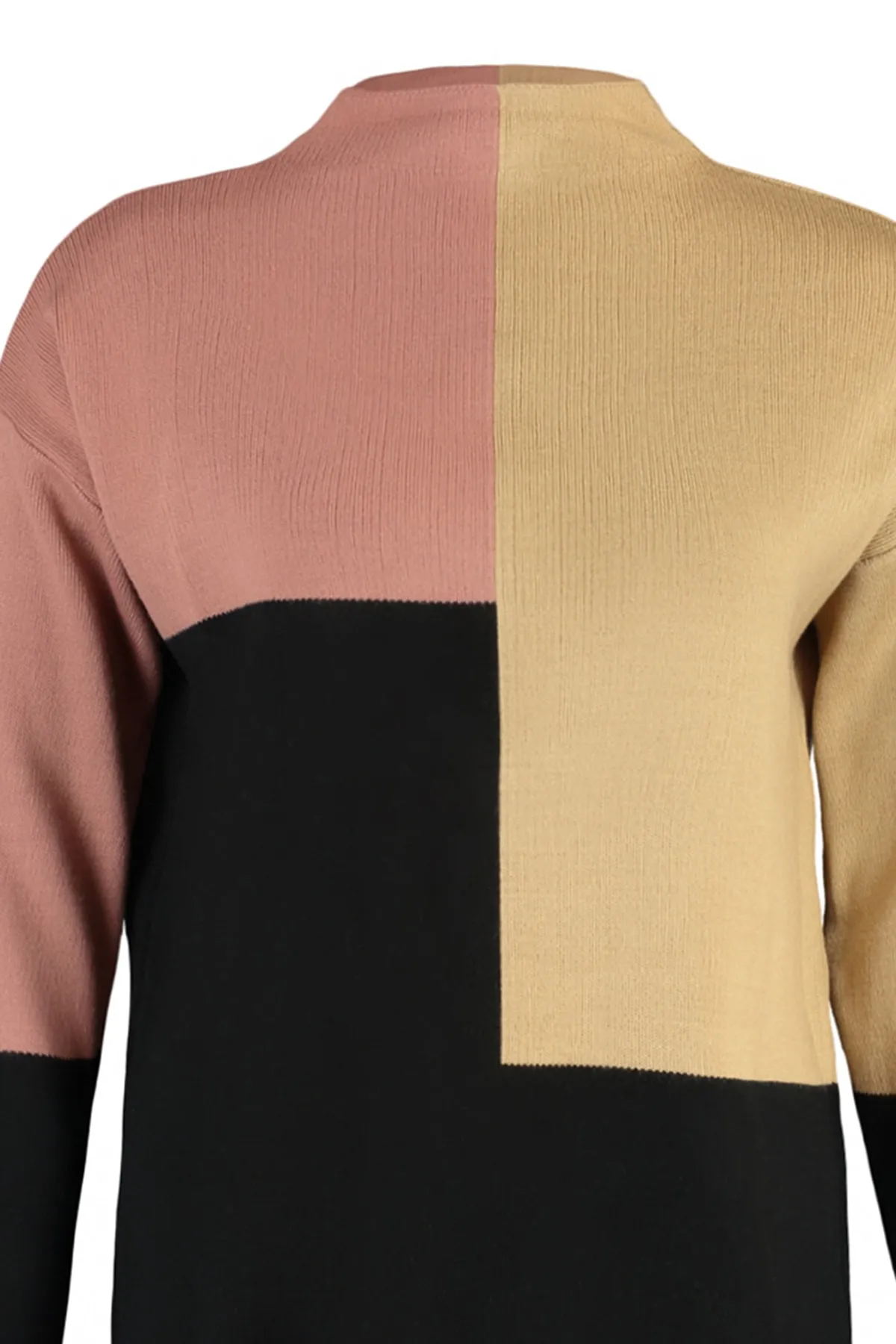 Trendyol Modest  Hellbrauner Farbblock-Strickpullover mit Stehkragen TCTAW22AK0054
