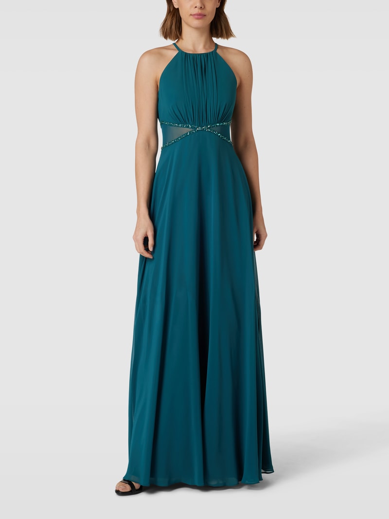 Abendkleid mit amerikanischem Ausschnitt in dunkelgrün meliert