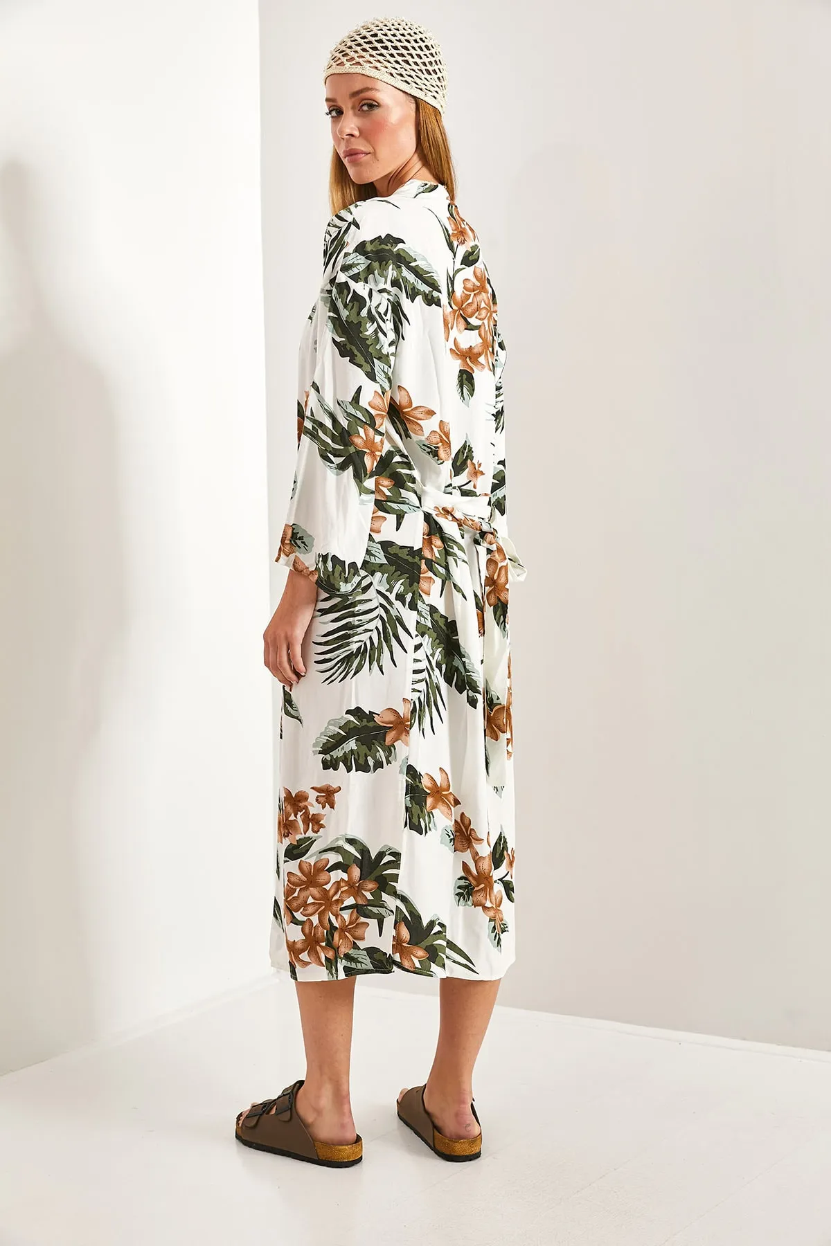 Bianco Lucci  Mehrfarbig gemusterter Damen-Kimono mit Gürtel