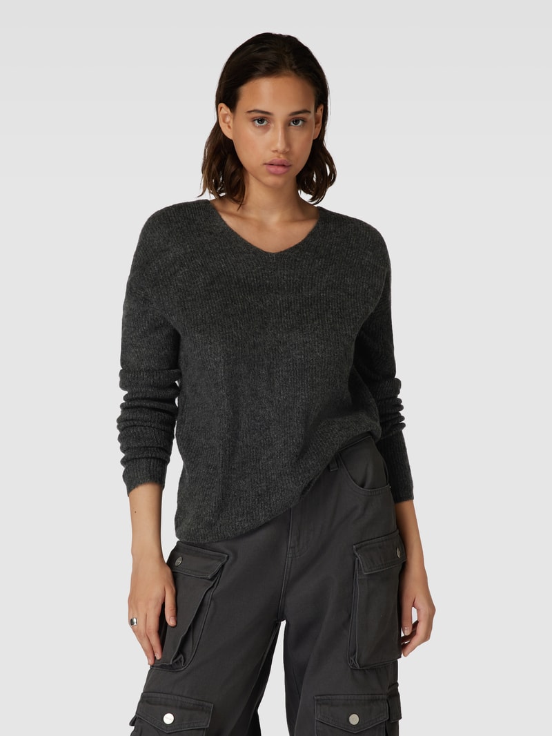 Strickpullover mit V-Ausschnitt Modell 'CAMILLA' in anthrazit meliert