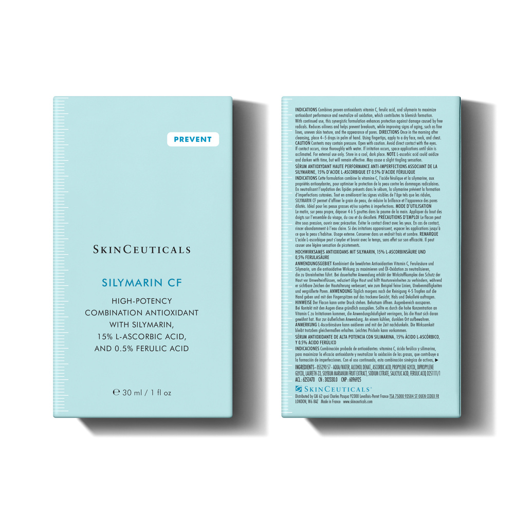 SkinCeuticals Sérum Antioxydant et Anti-ImperfectionsSilymarin CF 30ml Sérum antioxydant à la vitamine C pure pour les peaux grasses ou à imperfections