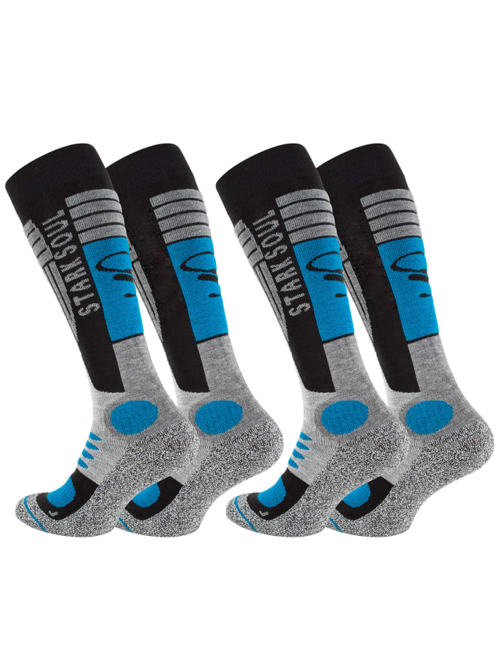 Stark Soul® Ski & Snowboard Socken 2 Paar, mit Spezialpolsterung in Grau-Schwarz-Blau günstig kaufen