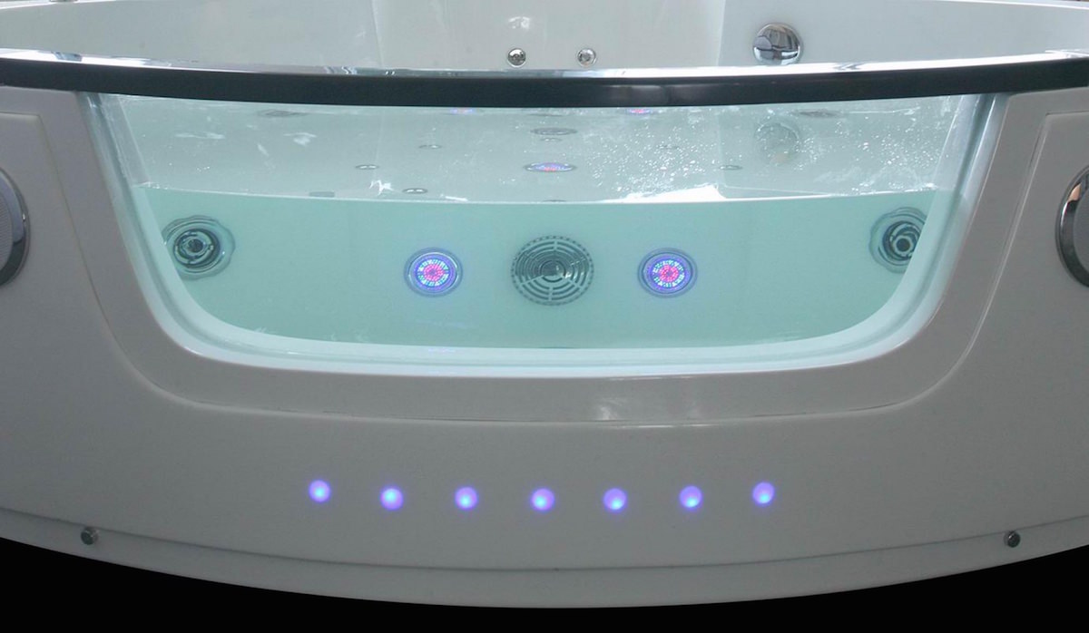 PureHaven Whirlpool 140x140 cm Wasserfall Heizung Lichttherapie Soundsystem Reinigungsprogramm Bluetooth-Soundsystem