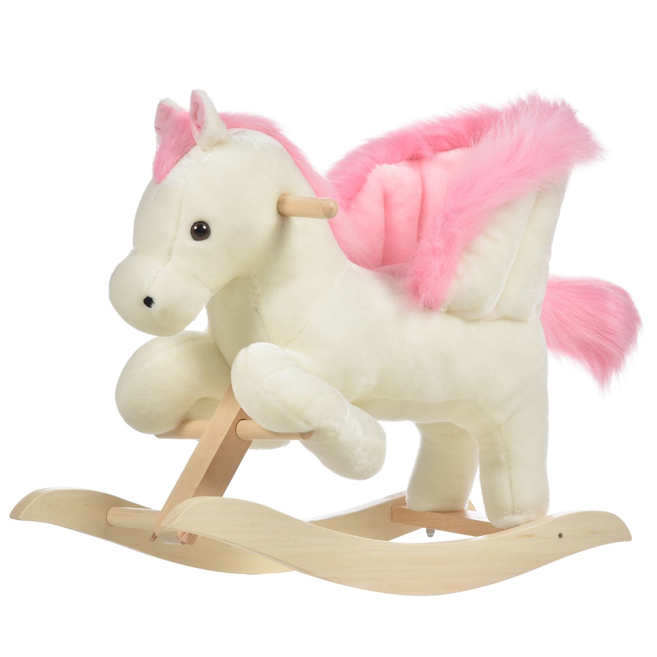 HOMCOM Kinder Schaukelpferd Baby Schaukeltier Pferd mit Tiergeräusche Spielzeug Haltegriffe für 18-36 Monate Plüsch Weiß Rosa 70 x 28 x 57 cm