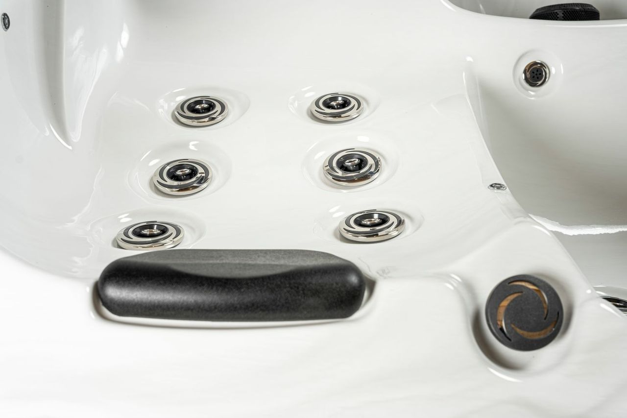 PureHaven American Outdoor-Whirlpool 210x160 cm für 3 Personen mit 33 Massagedüsen Heizung LEDs Thermoabdeckung Farbe Sterling Silber/Grau