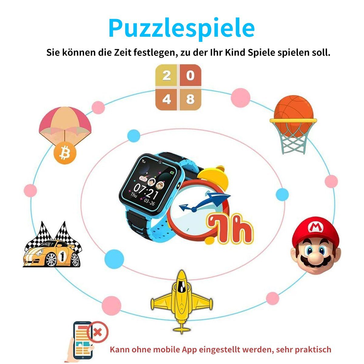 Hikeren Kinder Smart Uhr Telefon,mit Kamera,Unterstützt Micro-SIM,450mAh Smartwatch (1,4 Zoll)
