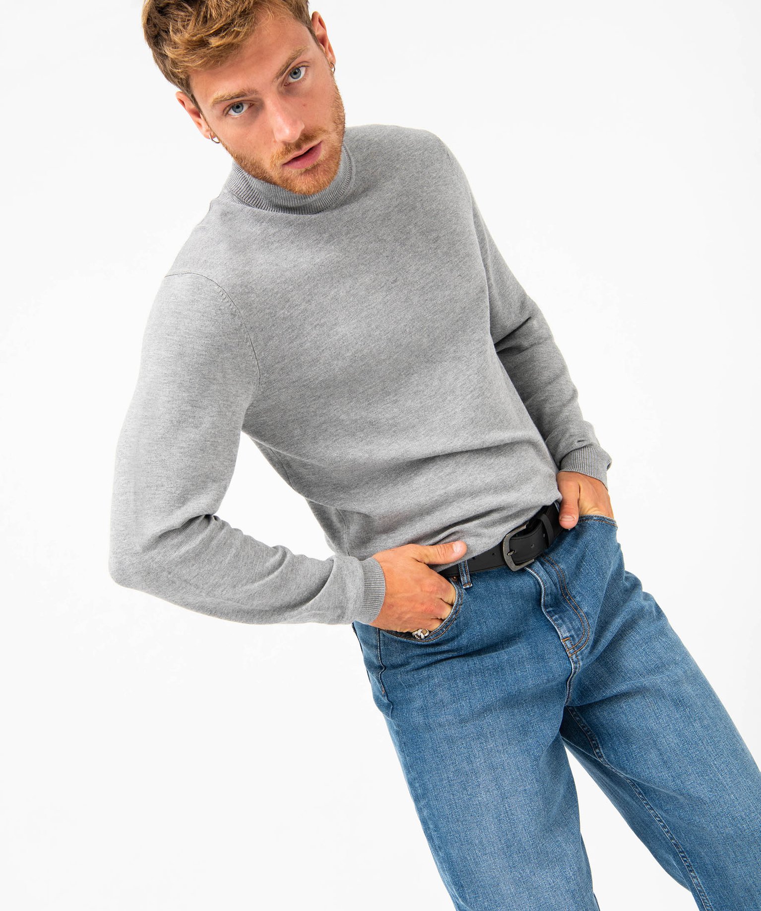 Pull à col roulé en maille fine homme gris | GEMO