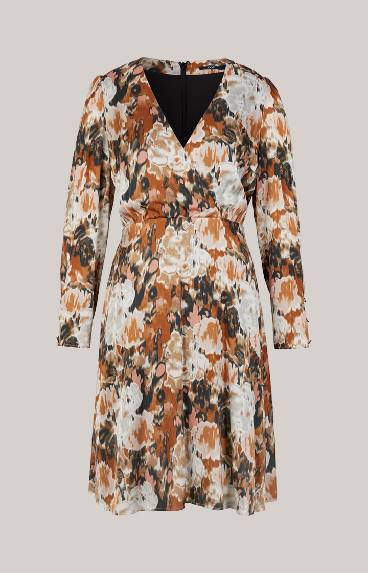 Satin-Kleid in Braun/Schwarz/Ecru gemustert