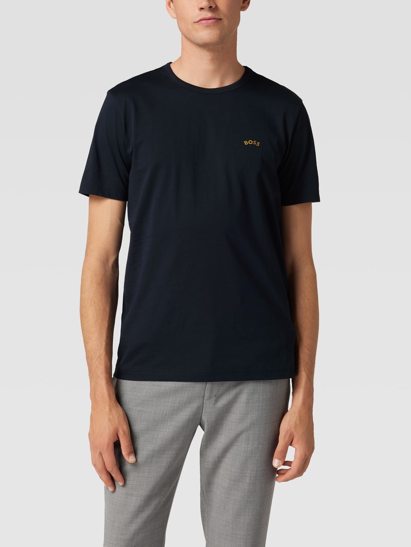 T-Shirt mit Label-Schriftzug Modell 'Tee Curved' in blau