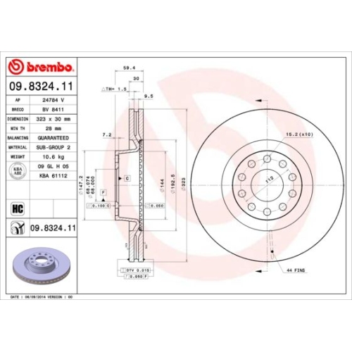 Bremsscheibe Brembo Vorderachse  2 Stück 09.8324.11 - ATU