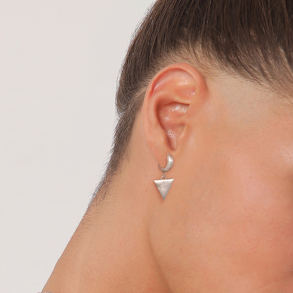 KUZZOI KUZZOI Boucles d'Oreilles Hommes Créole Triangle Mat pièce unique en argent sterl Boucles d'oreilles