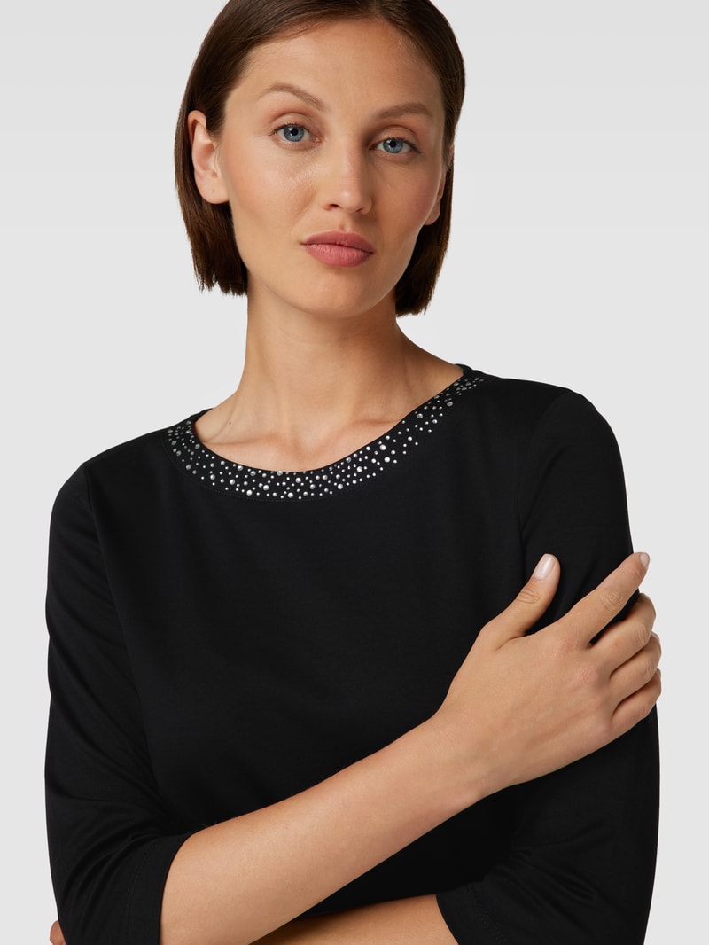 T-Shirt mit Ziersteinbesatz in schwarz
