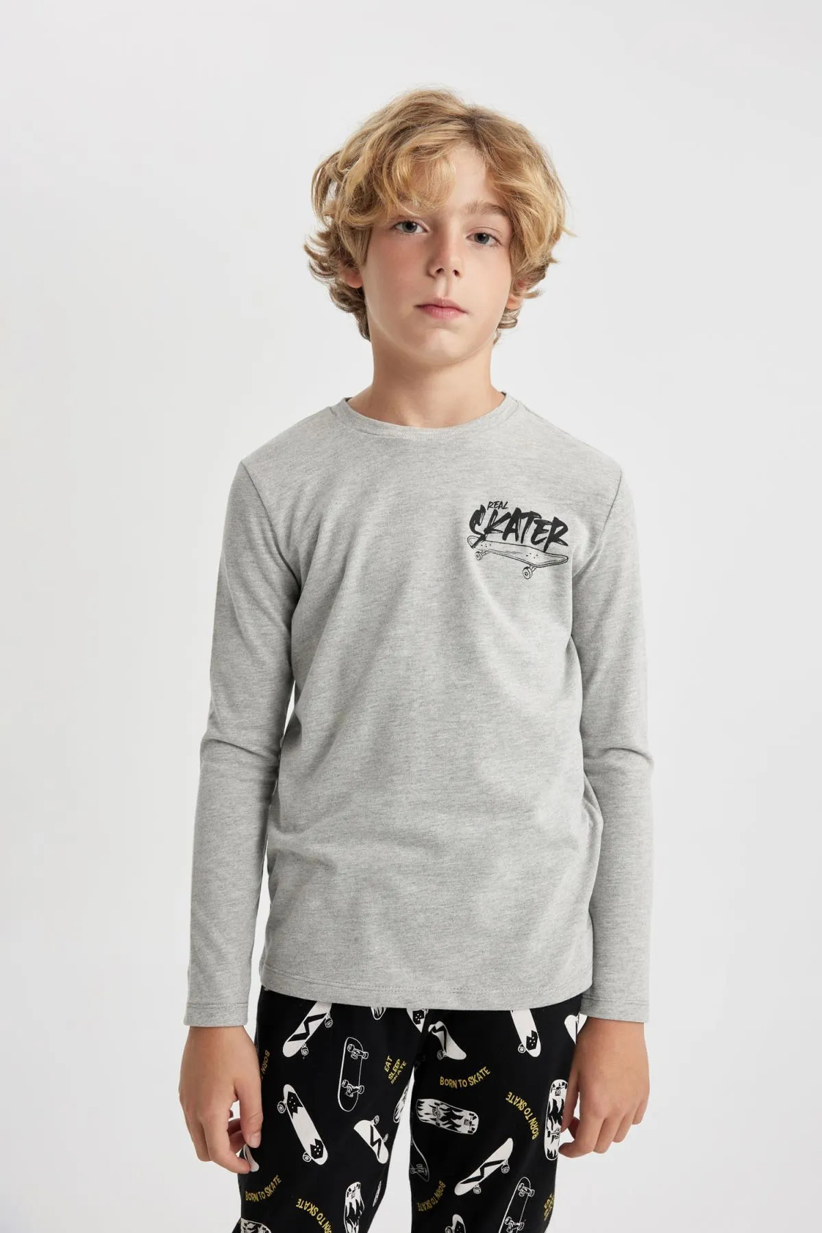 DeFacto  Bedrucktes Langarm-Pyjama-Set aus gekämmter Baumwolle für Jungen