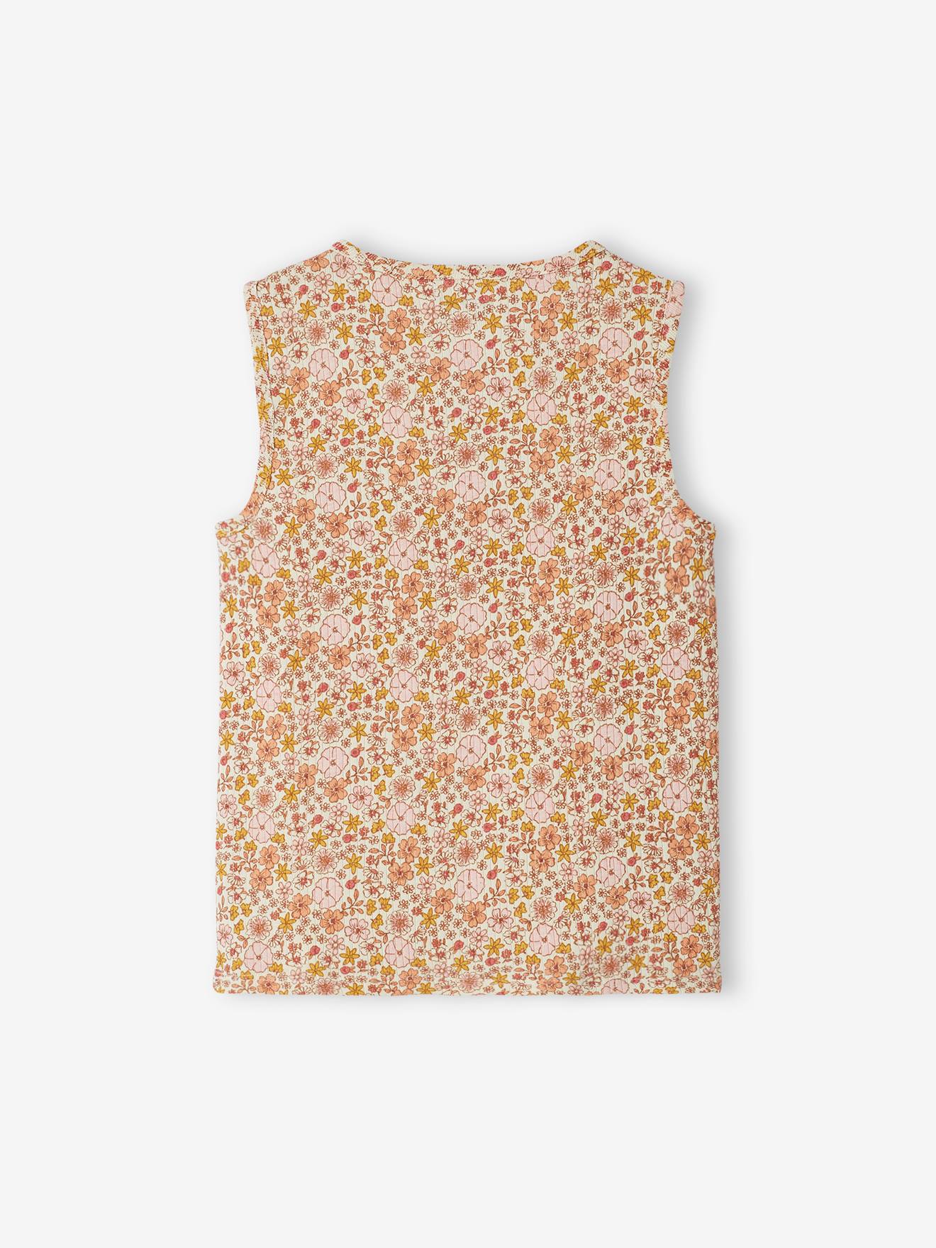 Débardeur à fleurs maille côtelée fille multicolore