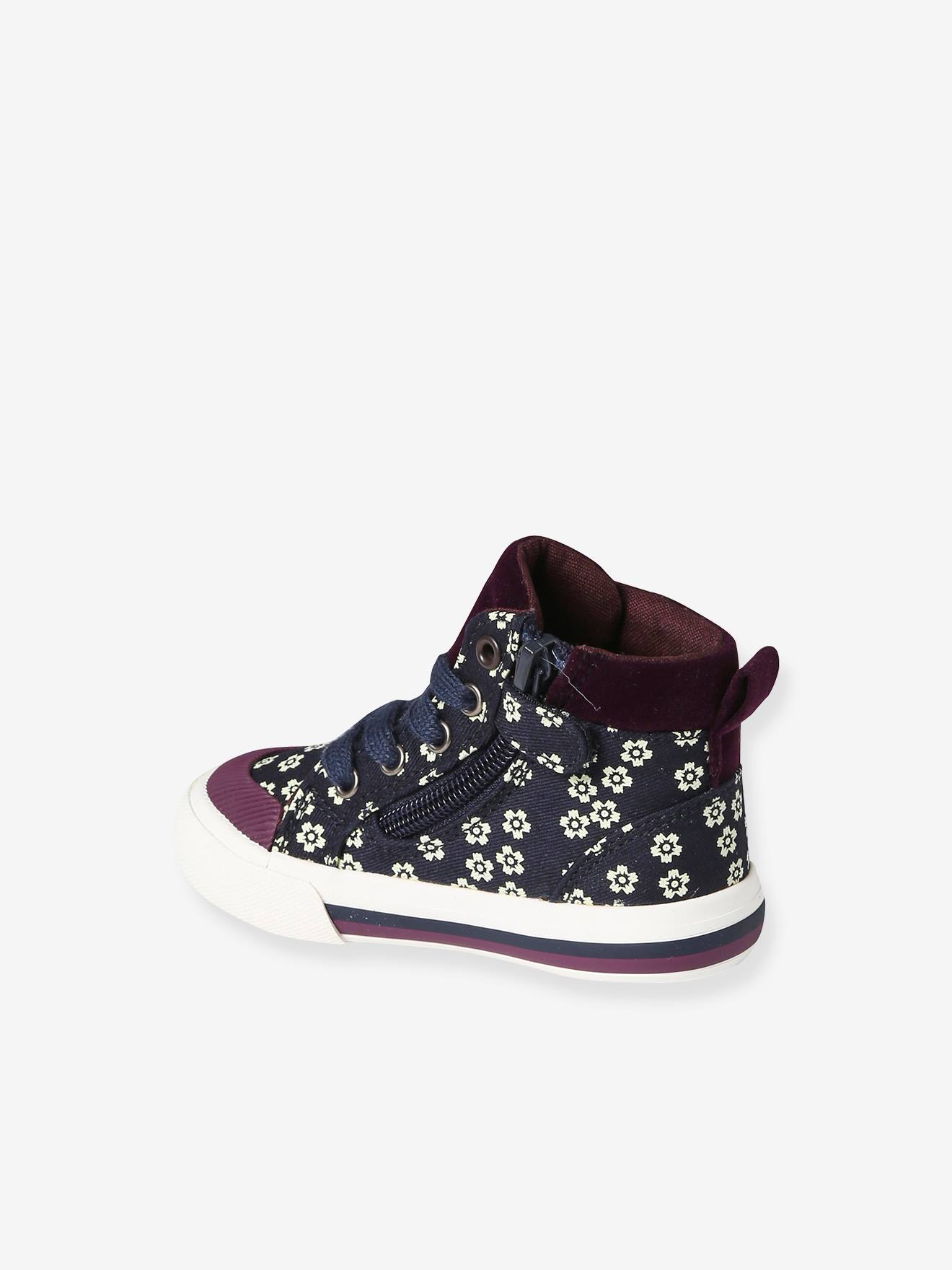 Baskets montantes lacées et zippées bébé violet imprimé