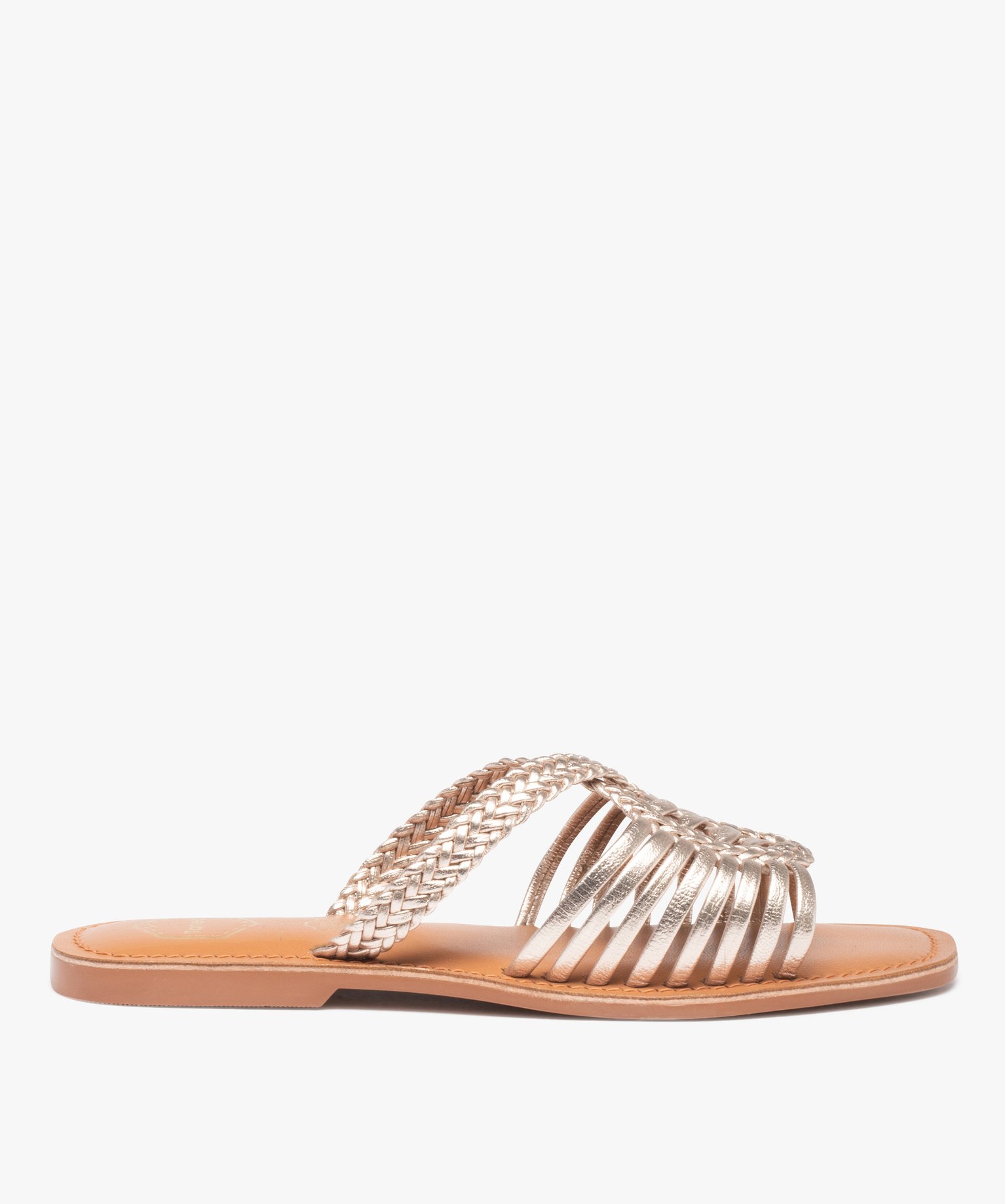 Mules femme à talon plat dessus cuir métallisé – Tanéo or | GEMO