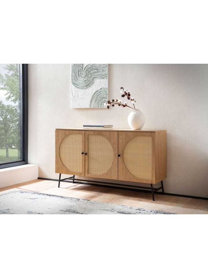 KADIMA DESIGN Sideboard 140x80x39 cm Kommode Eiche-Dekor mit Rattan Geflecht günstig kaufen onesize