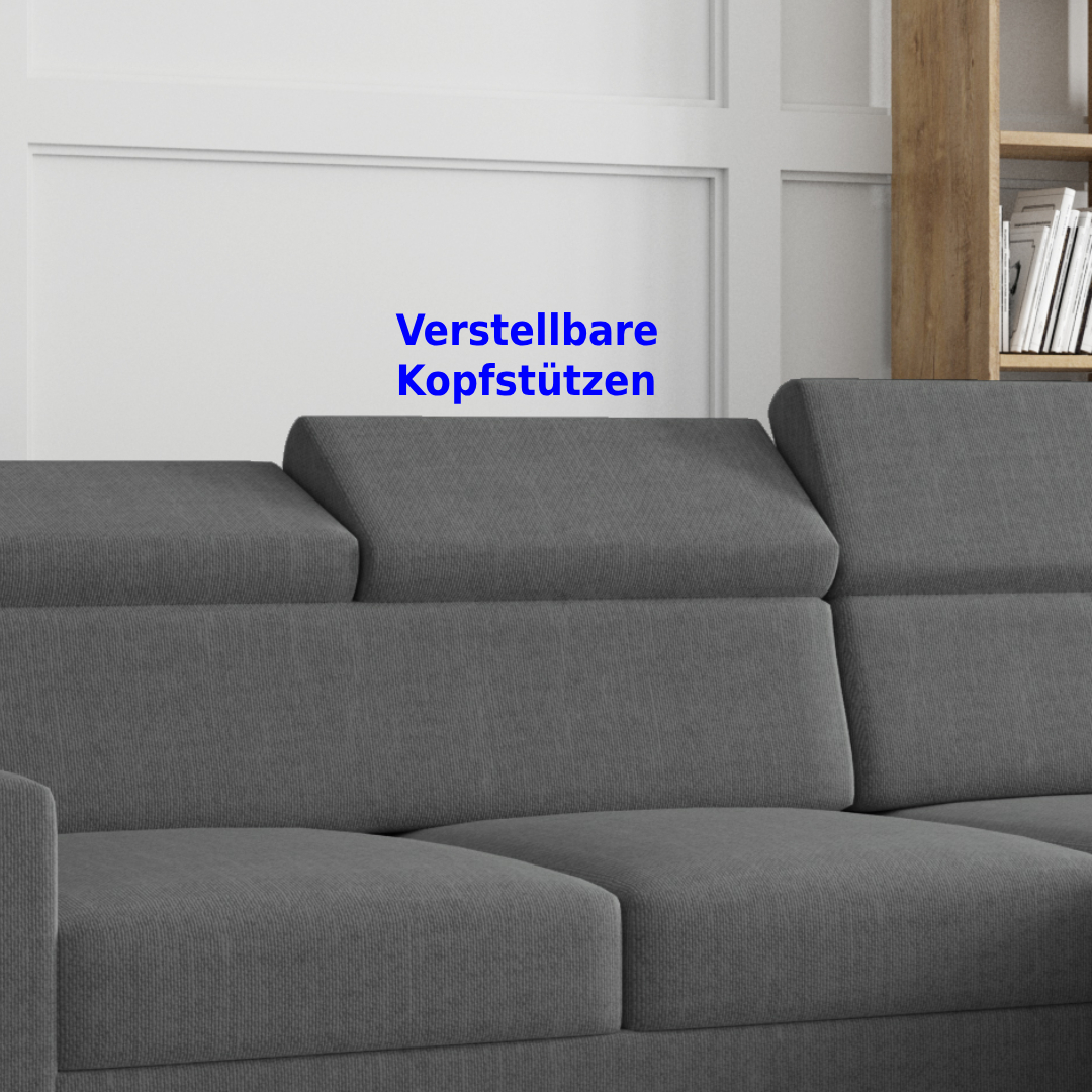 Möbel Punkt Ecksofa TOKIO Webstoff Anthrazit Grau mit Bett und Bettkasten Sofa Schlafsofa