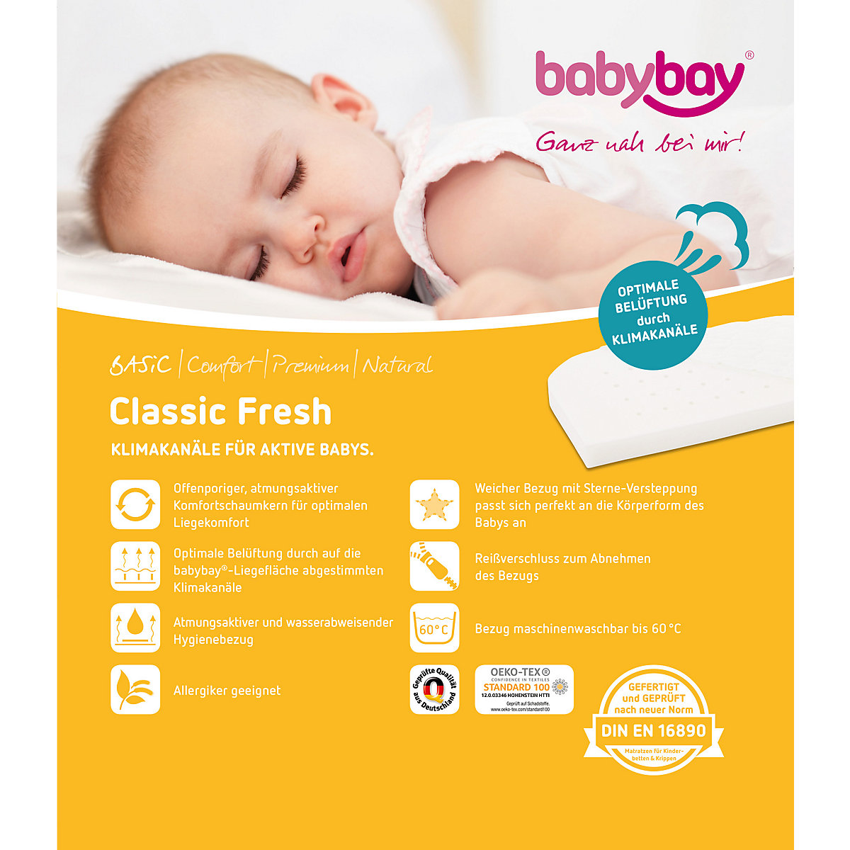 Matratze Classic Fresh für babybay Maxi und Boxspring, weiß