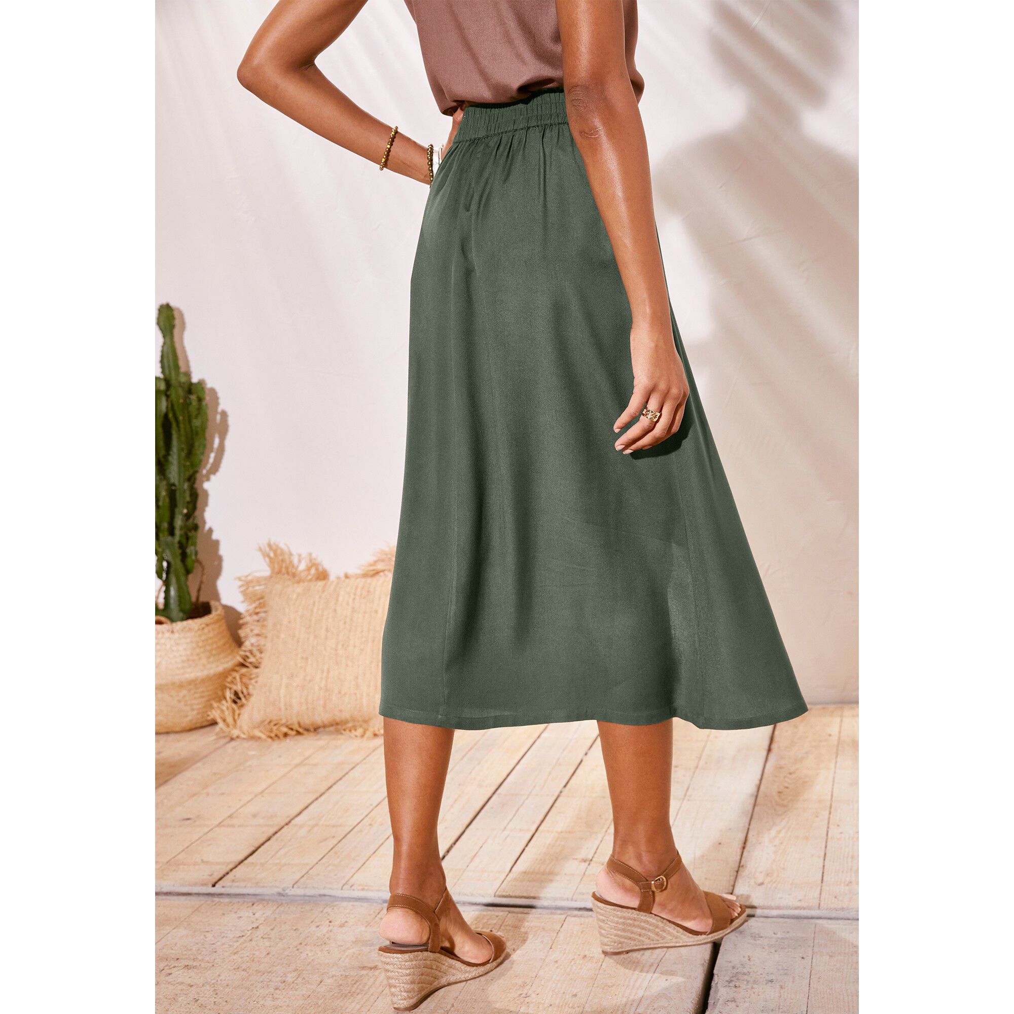 Jupe boutonnée fluide unie, spéciale petites