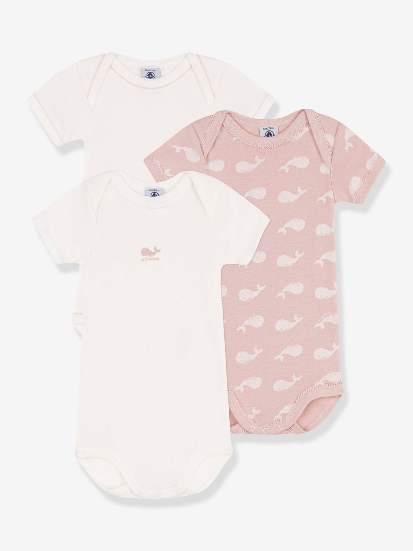 Lot de 3 bodies manches courtes en coton bio PETIT BATEAU blanc