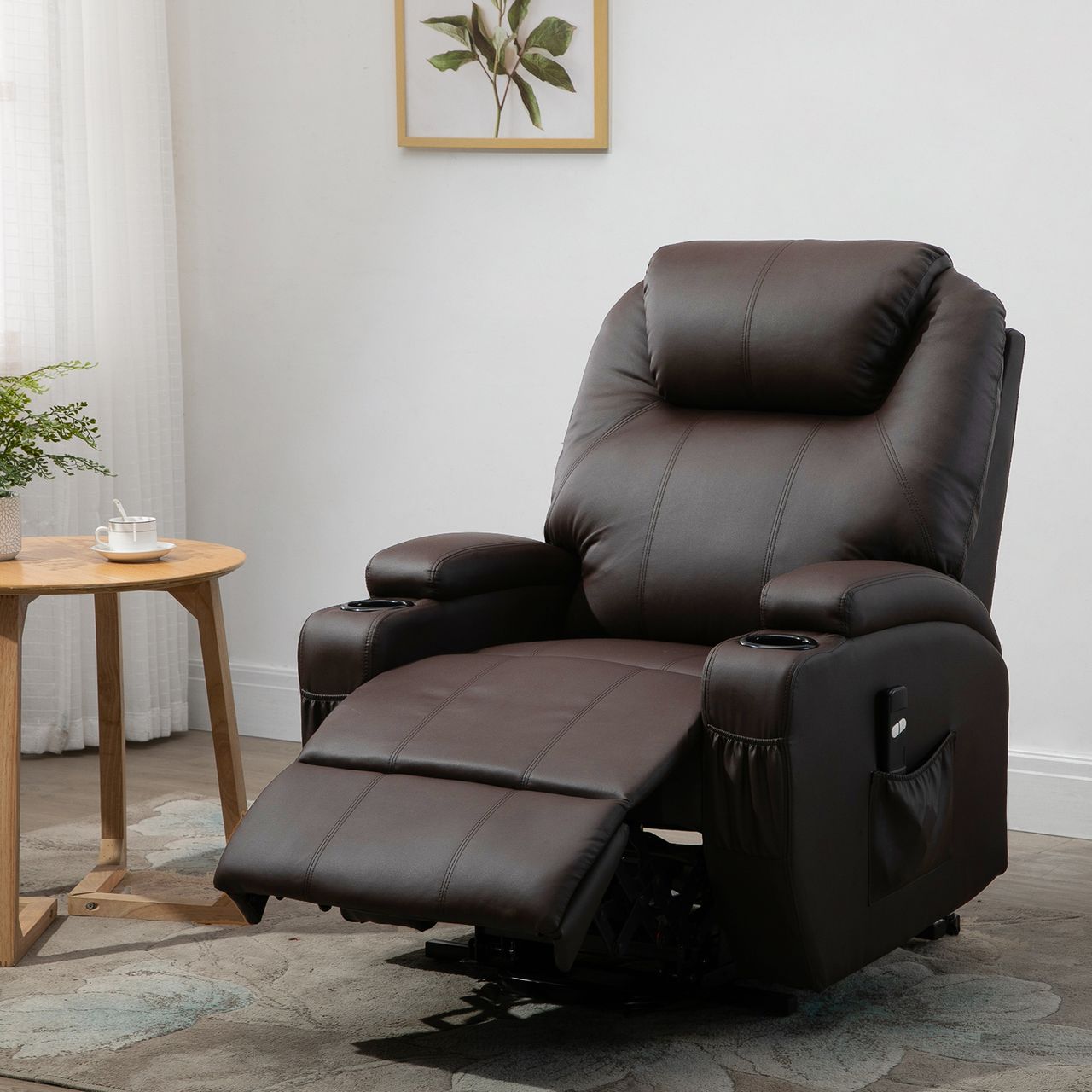 HOMCOM Sessel mit Aufstehhilfe Relaxsessel Kunstleder Metall Kaffee-Braun