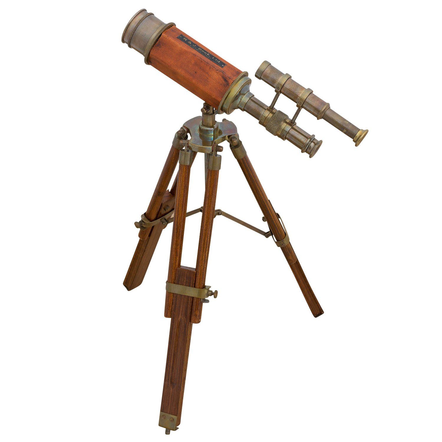 Aubaho Teleskop Doppel-Teleskop mit Holz-Stativ Fernrohr Fernglas Messing Antik-Stil