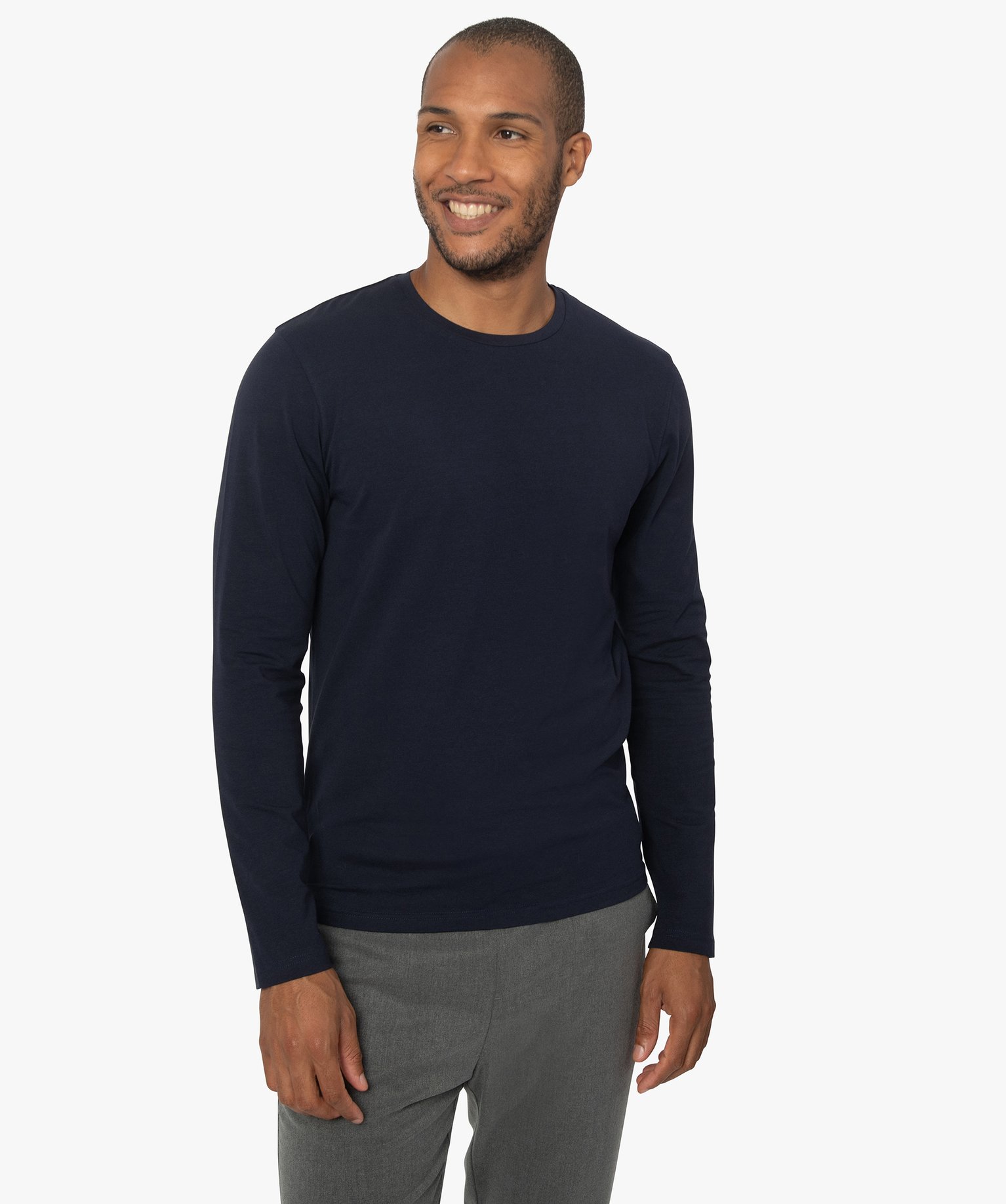 Tee-shirt homme à manches longues et col rond coupe slim bleu | GEMO