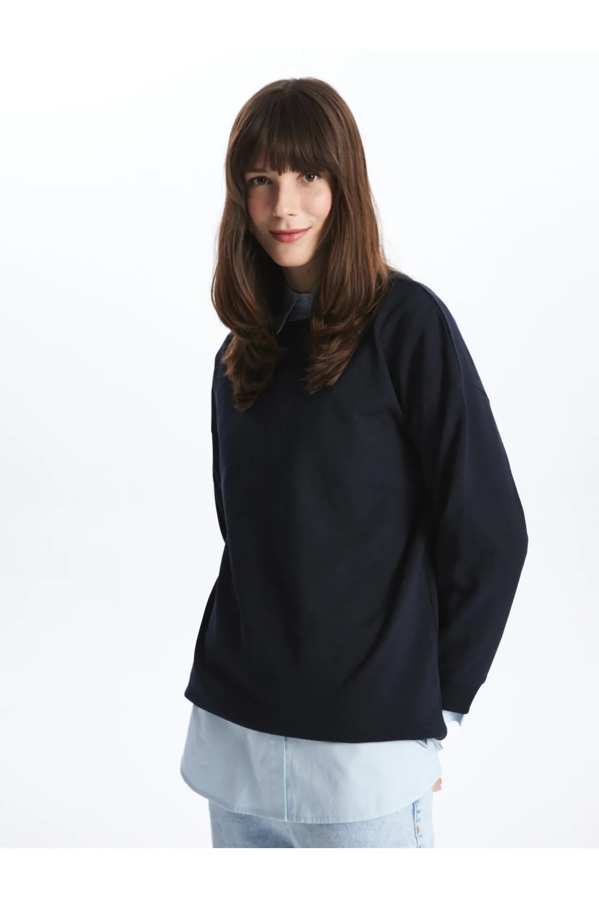 LC Waikiki  Rundhalsausschnitt, einfarbig, langärmelig, Damen-Sweatshirt-Tunika
