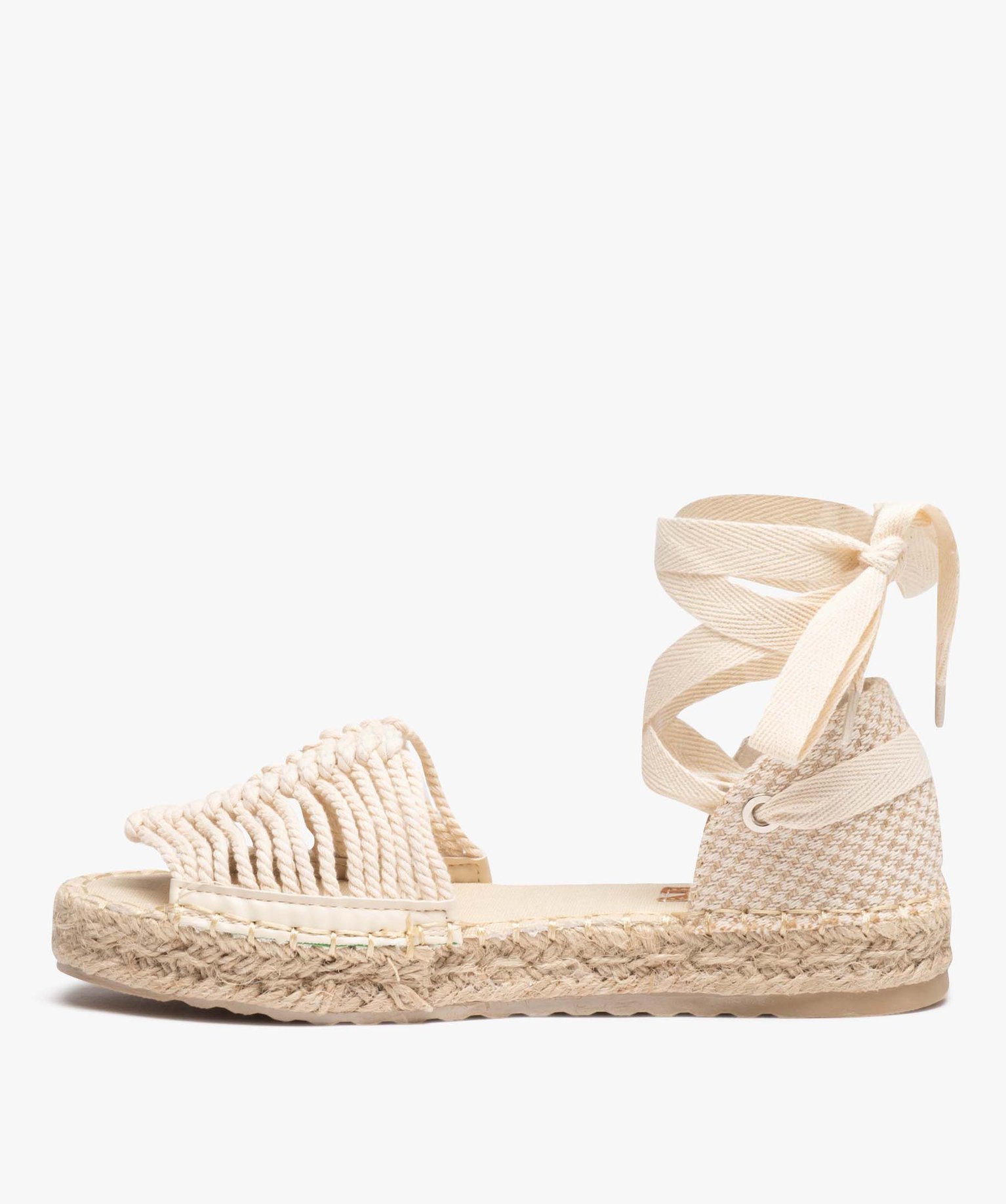 Sandales femme dessus en macramé avec rubans à nouer beige | GEMO