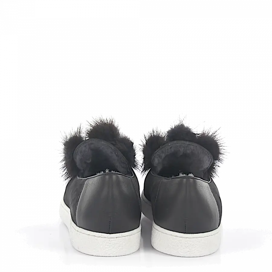 Unützer - Halbschuh Slipper 8131 Leder Veloursleder grau Fell - grau