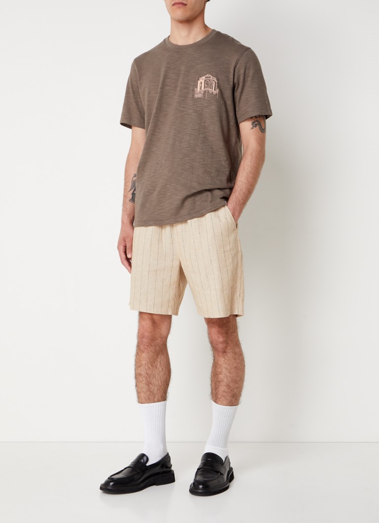 Les Deux Otto - pantaloni scurți drepți din amestec de in, cu buzunare laterale