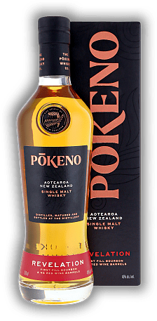 Pokeno Revelation Single Malt Pokeno Revelation Single Malt Single Malt aus Neuseeland gereift in First Fill Bourbon Fässern und Neuseeländischen Rotwein-Fässern. 0,7	 Liter - Vol 43%