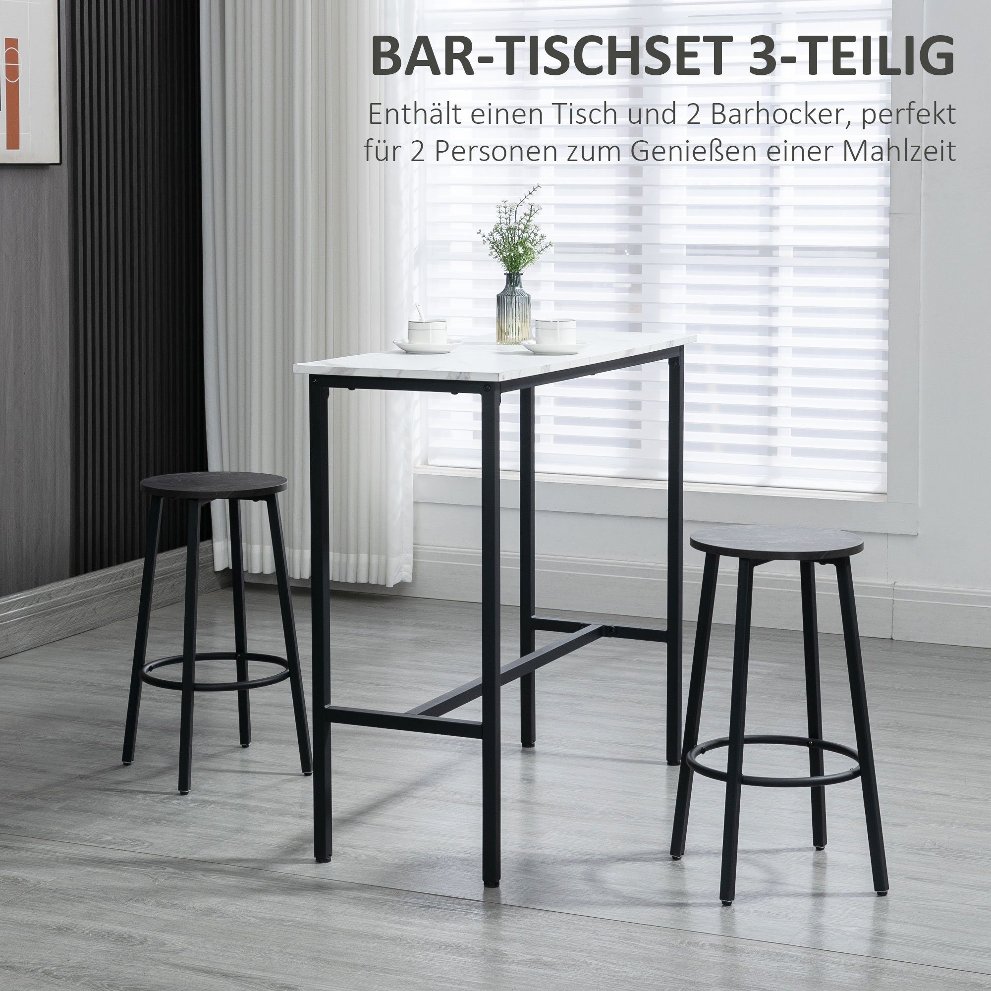 HOMCOM Bargruppe Bartisch mit Barhocker Set, 3-teiliges Bartisch Set für Esszimmer, (3-tlg)