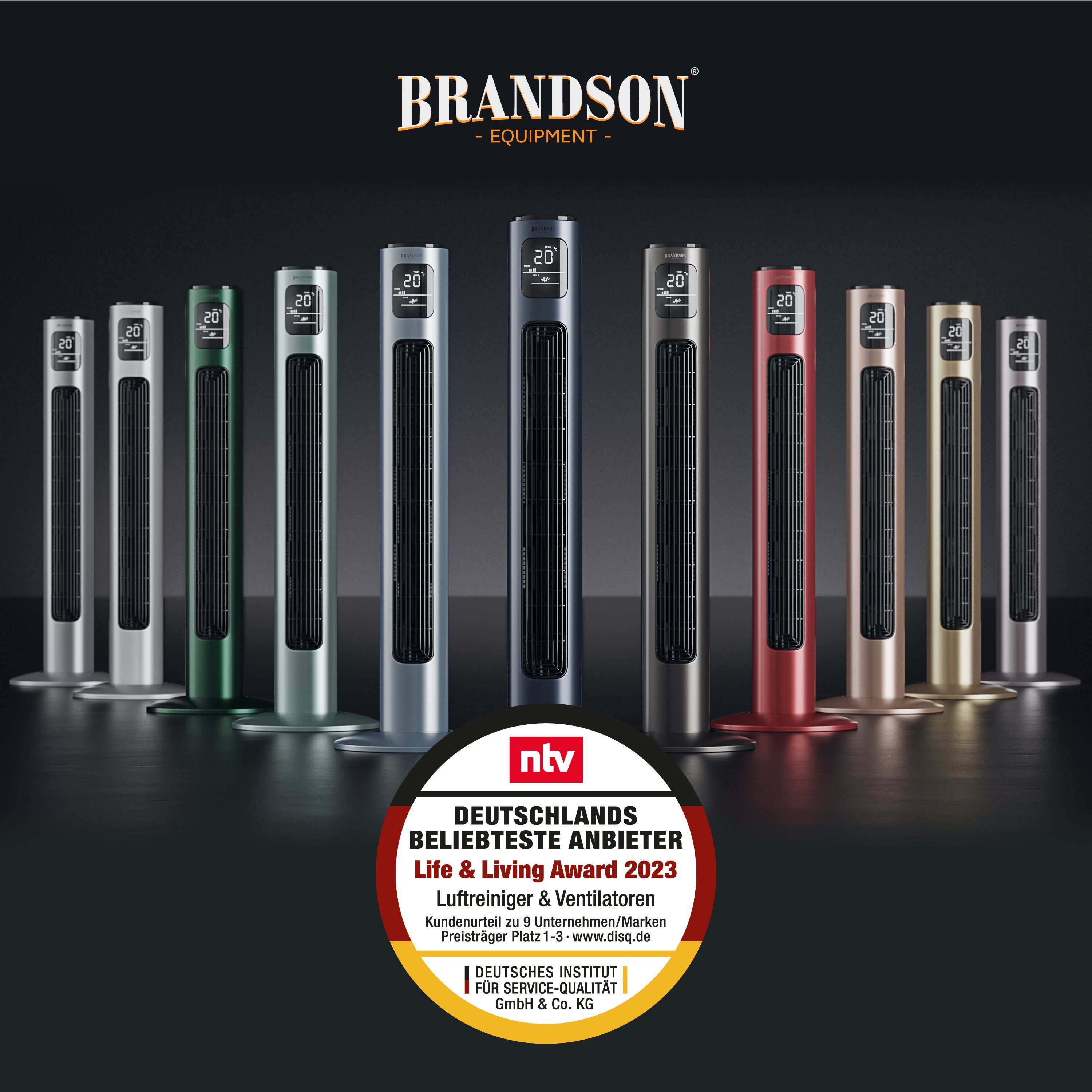 Brandson Turmventilator, Oszillation 65°, Timer, Fernbedienung, Standventilator 96cm, Aschgrau