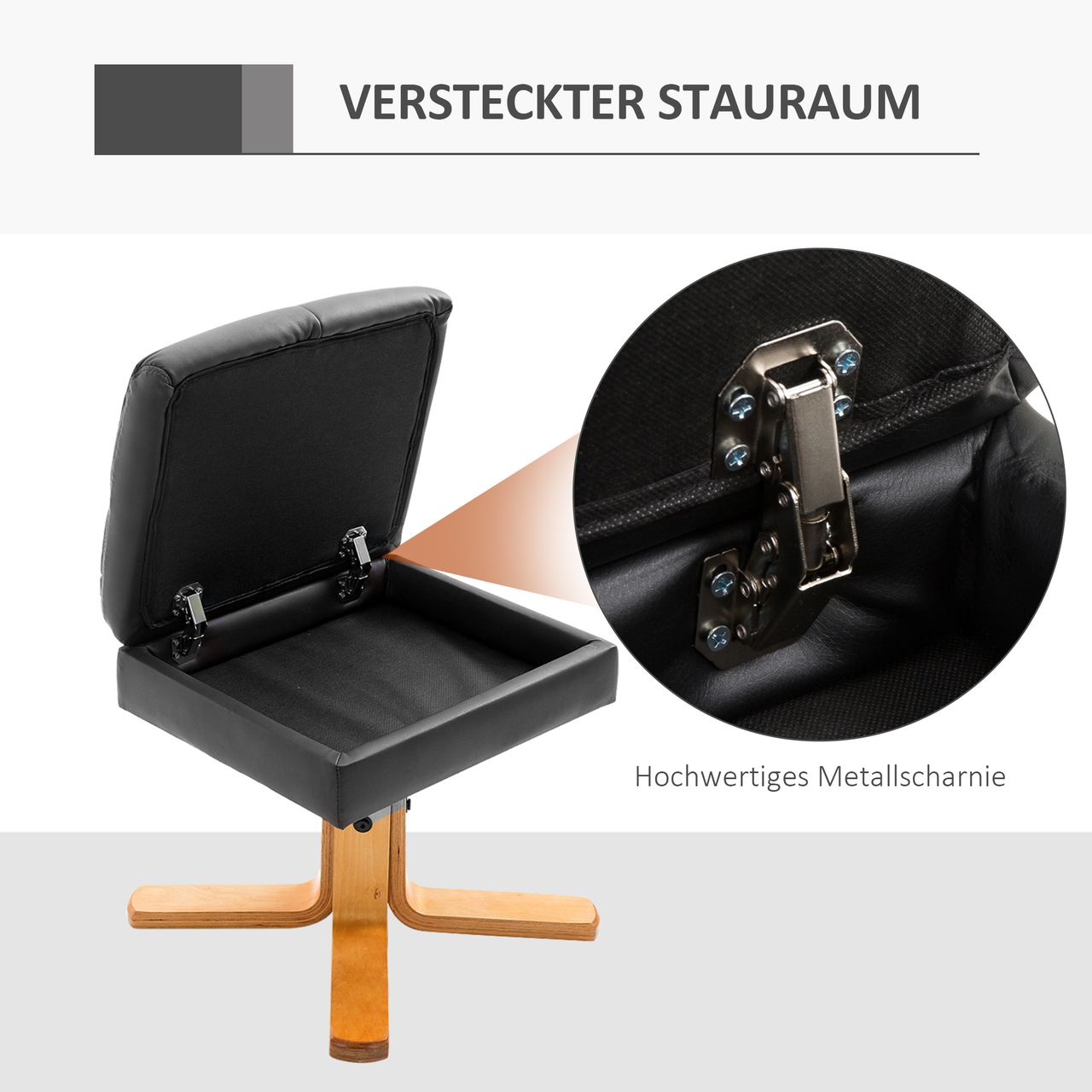 HOMCOM Relaxsessel Fernsehsessel 360° drehbarer Sessel mit Hocker Liegefunktion Holzgestell Schwarz 80 x 86 x 99cm
