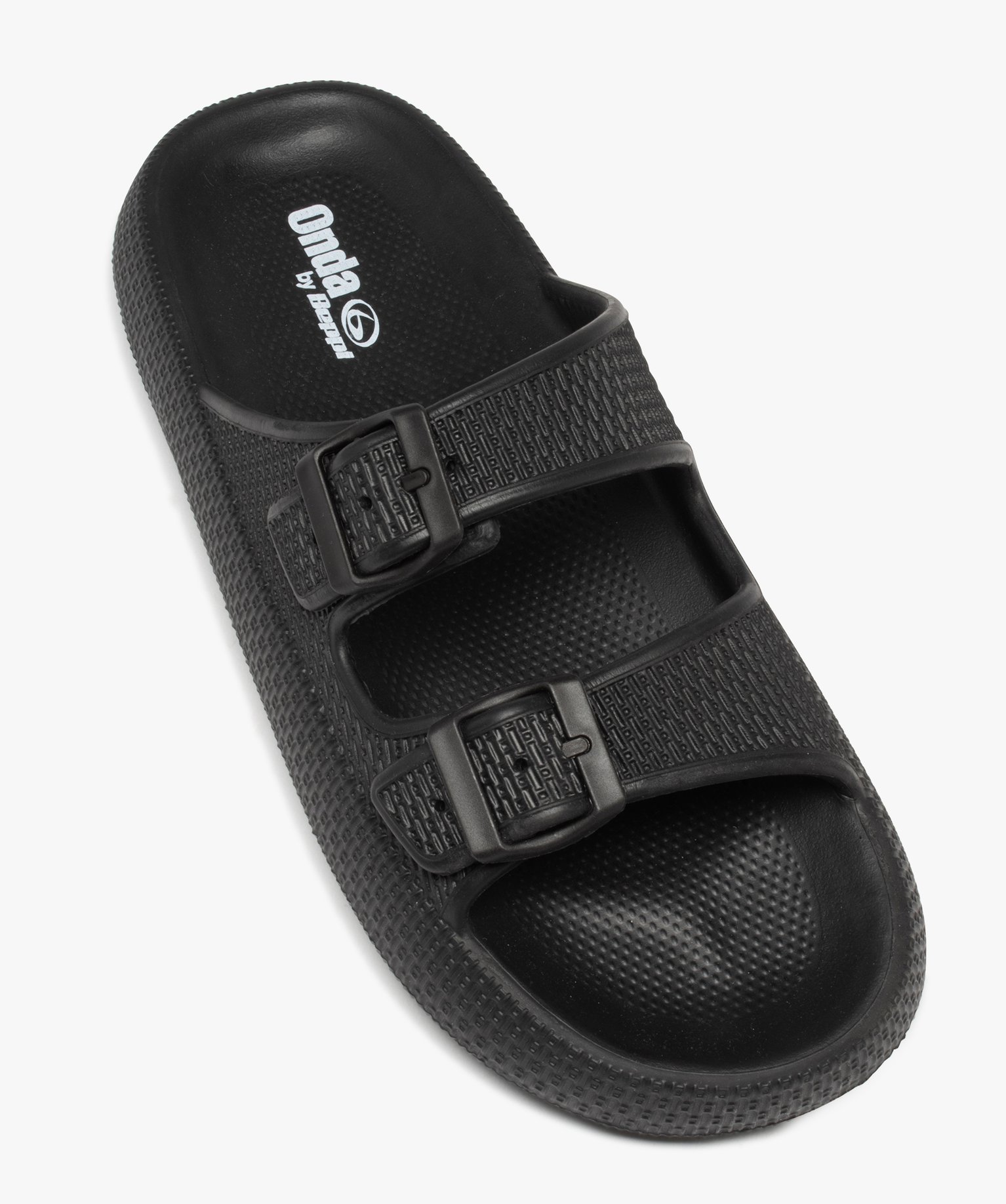 Mules de piscine femme unies à larges brides à boucle avec... noir | GEMO