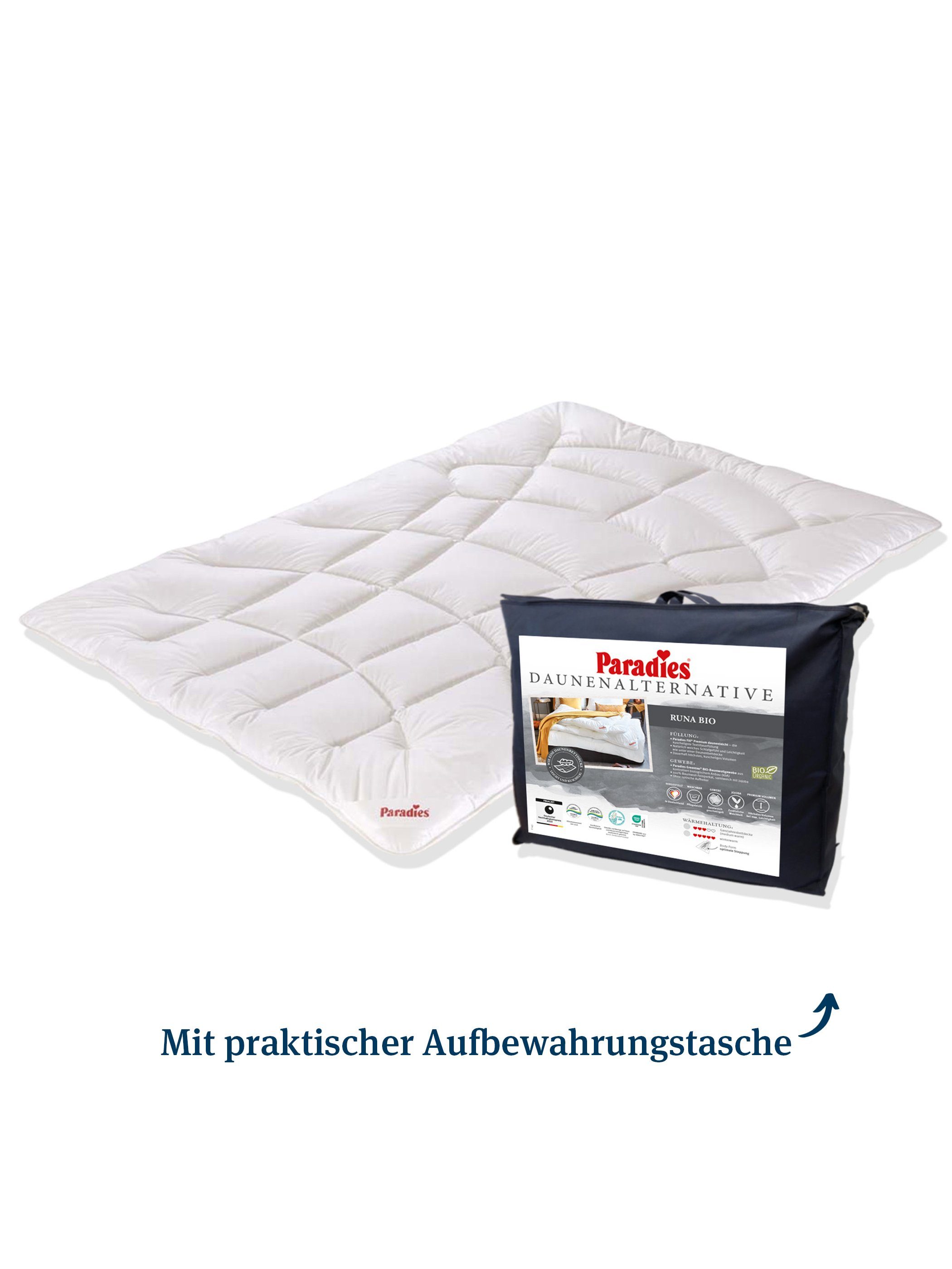 Kunstfaserbettdecke, Runa Bio, Paradies, Füllung: 100% Polyester, Bezug: 100% Bio-Baumwolle (kbA), besonders voluminös & kuschelig