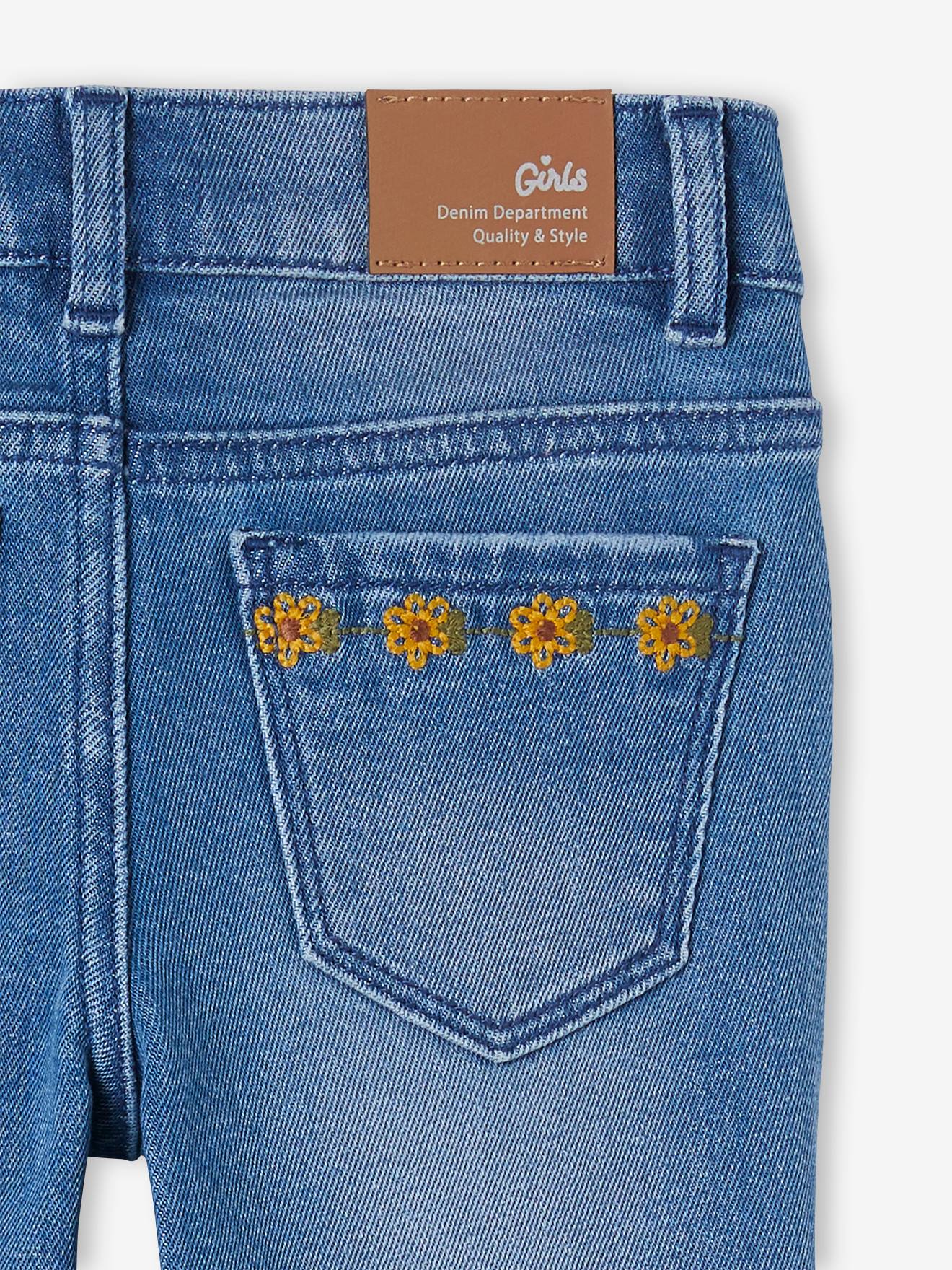 Vertbaudet Mädchen 3/4-Jeans mit Blumen - blue stone
