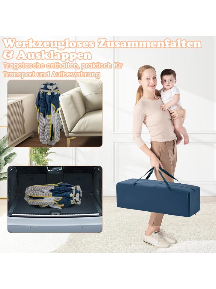 COSTWAY Laufgitter 150cm faltbar mit atmungsaktivem Netz & 50 Bälle in Blau günstig kaufen onesize