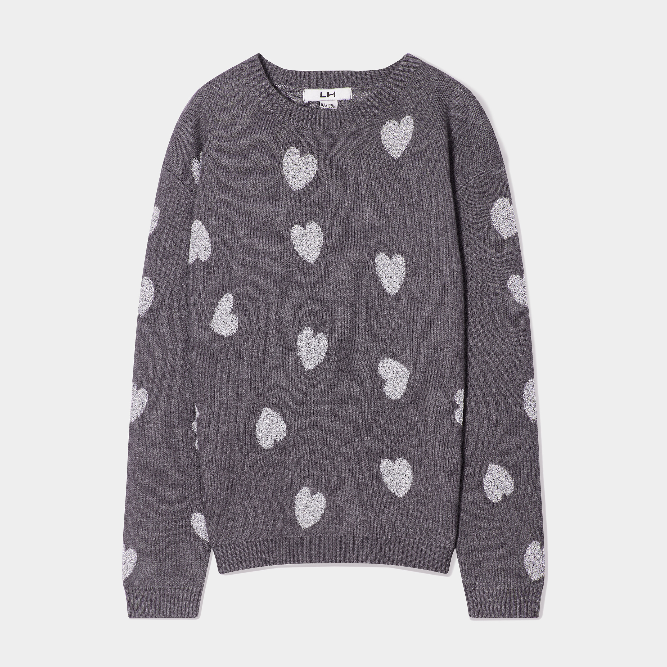 Pull tricot col rond manches longues gris foncé fille | La Halle