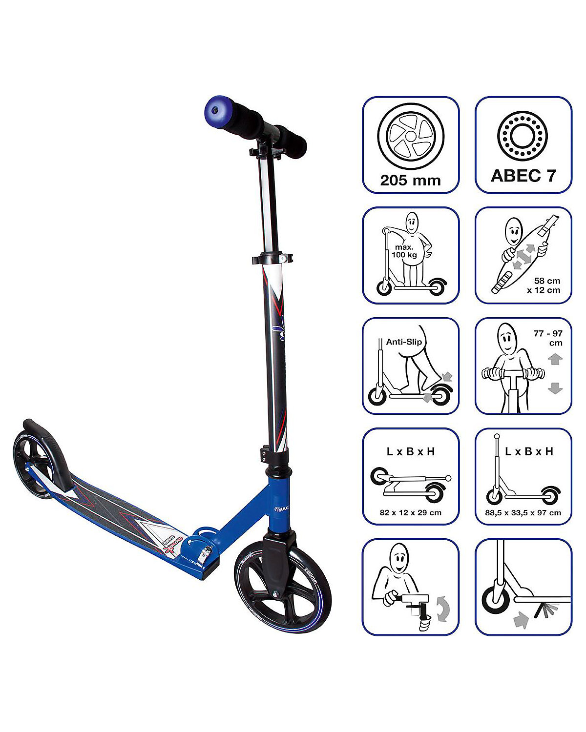Aluminium Scooter 205 mm, blau