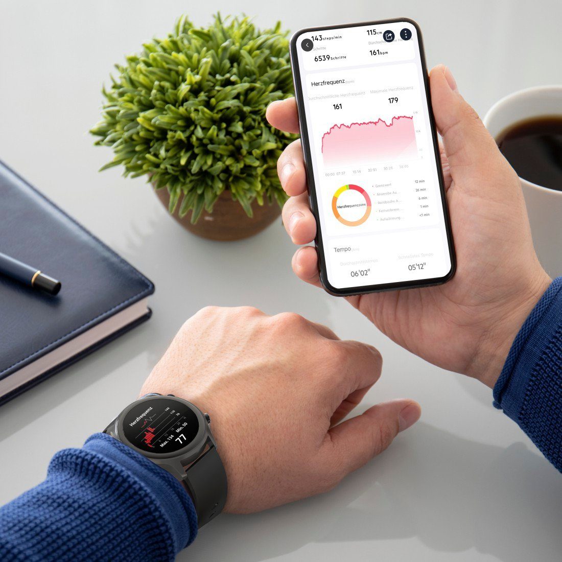 Hama Smartwatch Herren GPS Pulsmessung, Blutsauerstoff, Herzfrequenz, Timer Smartwatch (3,25 cm/1,28 Zoll), Fitnesstracker, Schritte, Kalorien, Schlaf, Stress, Tempo, Musik, Uhr